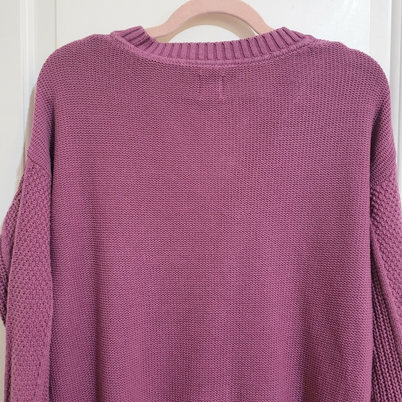 GAP Cable Knit V-Neck Fisherman Cotton Tunic Sweater Damson Pink S - Picture 5 of 10